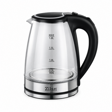 Fierbator de Apa Zilan din Sticla Borosilicata, 1.8 L, Baza Rotativa 360°, Element Incalzire Inox 304, Oprire Automata la Fierbere