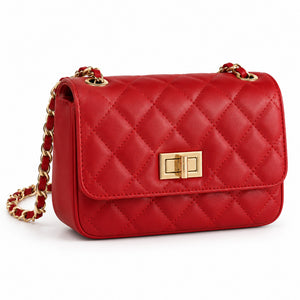 Misariva Cremona Mini - Geanta de Umar si Crossbody din Piele Naturala Matlasata Made in Italy, Rosu