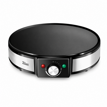 Aparat de Facut Clatite Zilan cu Suprafata Rotunda 30 cm, Strat Antiaderent, Control Temperatura Reglabil, Corp Inox, Depozitare Verticala, 1200W