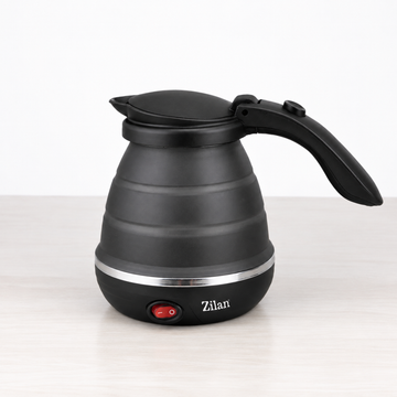 Fierbator de Apa Pliabil Zilan 0.5 L, Carcasa din Silicon Durabila, Baza Inox 304, Protectie Fierbere in Gol si Supraincalzire, Negru