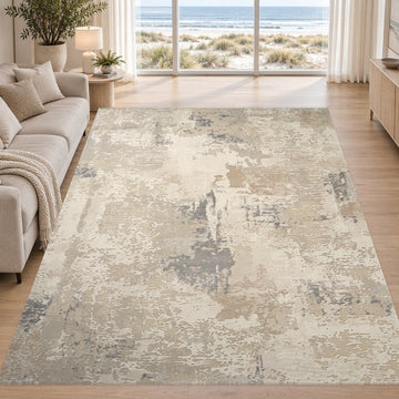 Covor Lirofe Stone Nordic Crem Bej Deschis - Efect Abstract Vintage Modern - Living, Sufragerie, Dormitor, Bucatarie, Hol - Fir Scurt 11 mm, Usor de Curatat