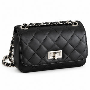 Misariva Cremona Mini - Geanta de Umar si Crossbody din Piele Naturala Matlasata Made in Italy, Negru Argintiu