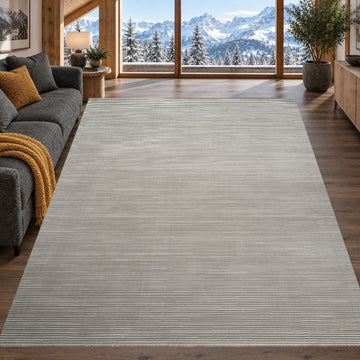 Covor Lirofe Stone Loft Gri Argintiu - Efect Dungi Fine Melanj Modern - Living, Sufragerie, Dormitor, Bucatarie, Hol - Fir Scurt 11 mm, Usor de Curatat