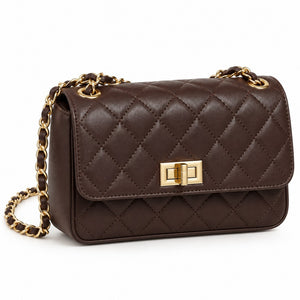 Misariva Cremona Mini - Geanta de Umar si Crossbody din Piele Naturala Matlasata Made in Italy, Maro Inchis