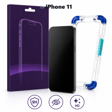 Folie Sticla Privacy MagicBox pentru iPhone 11, Instalare AUTOMATA cu Kit InstantFit, Protectie Extinsa 9H, Anti-Spy Fumurie, 6.1 inch