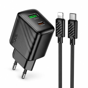 Incarcator Retea + Cablu Lightning Hoco CS25A, 1m, PD20W, 1xUSB-C, 1xUSB-A - Negru