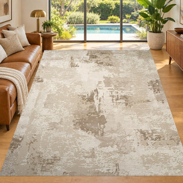 Covor Lirofe Stone Nordic Crem Bej - Efect Abstract Vintage Modern - Living, Sufragerie, Dormitor, Bucatarie, Hol - Fir Scurt 11 mm, Usor de Curatat
