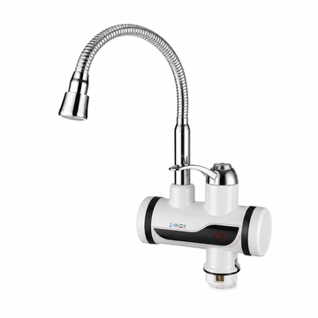 Robinet Electric Zilan Z-Inox cu Incalzire Instanta, 3000W, Furtun Flexibil, Afisaj Digital Temperatura, Element Incalzire Inox, Alb
