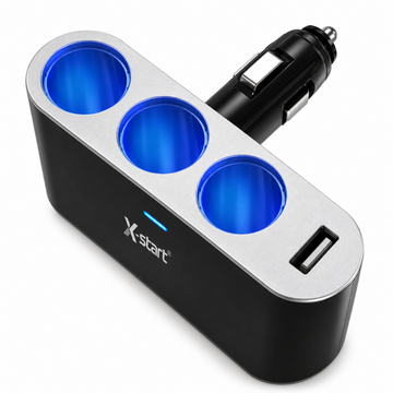 Incarcator Auto X-Start A55, 4 in 1, 120W, 1xUSB-A, 3 Splitter - Negru