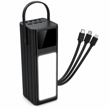 Baterie externa Maxcell PJ0101, 6 Porturi USB Iesire, 80.000mAh, Display si Lampa LED, Negru