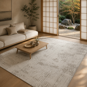 Covor Lirofe Stone Pure Crem Gri - Efect Marmura Stralucitor Modern - Living, Sufragerie, Dormitor, Bucatarie, Hol - Fir Scurt 11 mm, Usor de Curatat