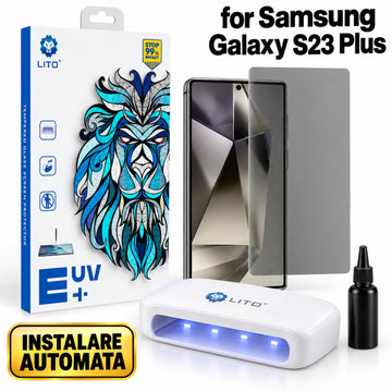 Folie Sticla UV Clear Lito pentru Samsung Galaxy S23 Plus, Instalare AUTOMATA cu UV Kit Box, Protectie Extinsa 9H, Ultra Clear Transparenta, 6.6 inch