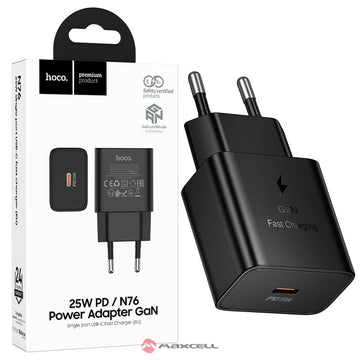Incarcator Retea PD25W + Cablu USB-C Hoco N76, 1m, 60W - Fast | negru
