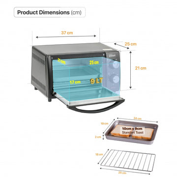 Mini cuptor Zilan-Roza ZLN4328, 9 L, 800 W, geam dublu, timer 60 min, termostat reglabil, negru