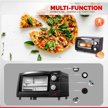 Mini cuptor Zilan-Roza ZLN4328, 9 L, 800 W, geam dublu, timer 60 min, termostat reglabil, negru
