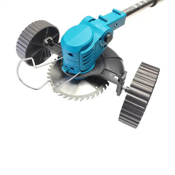 Motocoasa electrica, Pexor PJA 48V, cu acumulator, 2 baterii, brat ajustabil, 2 lame + 1 disc, 18000RPM, albastru