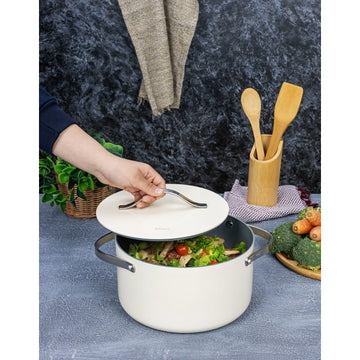 Oala Zilan ZLN0873, 5 straturi, inox si ceramica, compatibila inductie, 24 cm, 5.2L, manere nituite