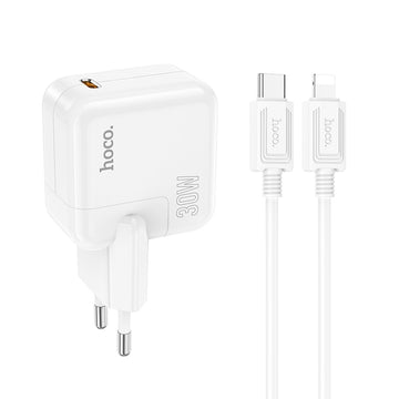 Incarcator Retea + Cablu Lightning Hoco C112A, 30W, 1xUSB-C, PD - Alb