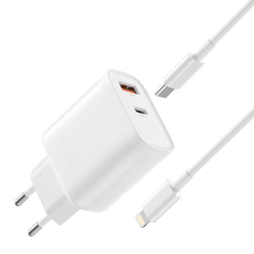 Incarcator Retea + Cablu Lightning XO L116, 30W, 1xUSB-C, 1xUSB-A, PD, QC 3.0 - Alb