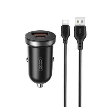 Incarcator Auto + Cablu USB-C XO CC56, 30W, 1xUSB-C, 1xUSB-A, PD, QC 3.0, Compact - Negru