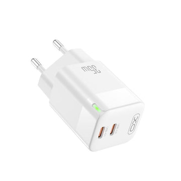 Incarcator Retea XO CE07, GaN, PD35W, 2xUSB-C - Alb