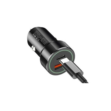Incarcator Auto + Cablu Lightning XO TZ11, 18W, 1xUSB-C, 1xUSB-A, PD, QC 3.0 - Negru