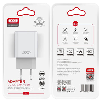 Incarcator Retea XO L85D, 18W, 1xUSB-A, QC 3.0 - Alb