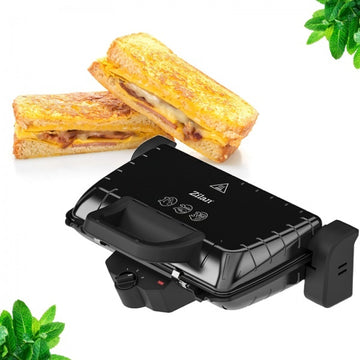 Sandwich maker si grill Zilan ZLN4021, 1600W, inox/negru, placi antiaderente, panini, termostat reglabil, capacitate 3 portii