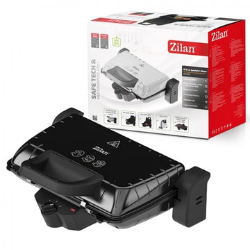 Sandwich maker si grill Zilan ZLN4021, 1600W, inox/negru, placi antiaderente, panini, termostat reglabil, capacitate 3 portii