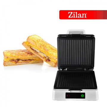 Sandwich maker XL Zilan ZLN4728, argintiu, 1200W, plita grill, placi antiaderente, 24x20cm, sistem inchidere, indicator luminos