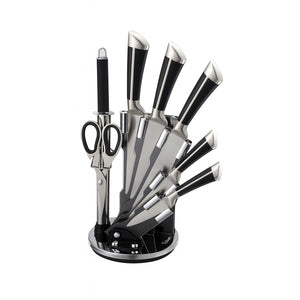 Set cutite Zilan 8 piese, otel inoxidabil 3CR13, suport acrilic 360°, ZLN1634, negru