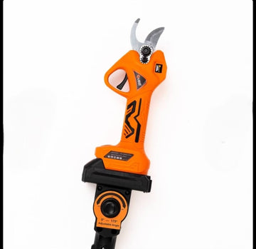 Set foarfeca electrica Pexor doolong, mini drujba, brat telescopic 2m, 2 acumulatori 36V, unghi reglabil, negru-portocaliu