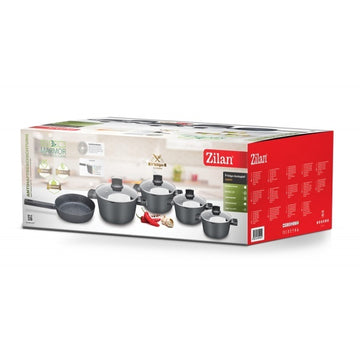 Set oale gatit ZILAN 9 piese, marmura ceramica 5 straturi, soft touch, capace sticla, ZLN0942, negru