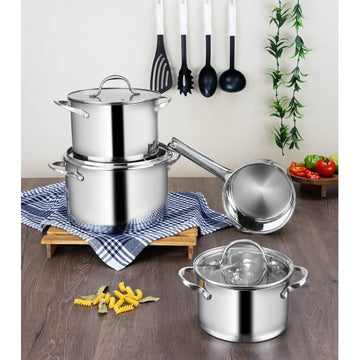Set vase gatit inox 7 piese ZILAN, gradate, manere nituite, ZLN1344, argintiu