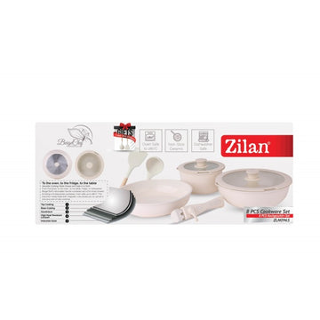 Set vase gatit ZILAN 8 piese, 5 straturi ceramica aluminiu inox, acoperire non-toxica, maner detasabil, ZLN0965, gri