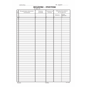 Tipizat - registru inventar - A4, portret, simplu, 100 file