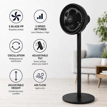 Ventilator aer cu picior Zilan ZLN2556, 65W, 3 trepte viteza, oscilatie, negru