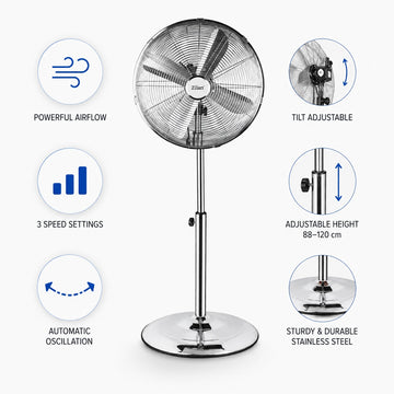 Ventilator inox cu picior Zilan ZLN1112, 50W, 3 viteze, oscilatie, 120 cm