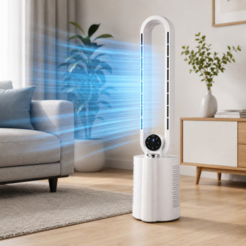 Ventilator turn fara palete Zilan ZLN1117, 40W, umidificare si ionizare, LED Touch, alb