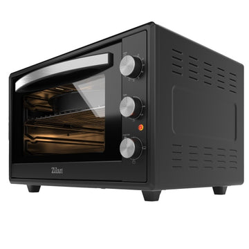 Zilan Cuptor electric ZLN2433, 2000 W, 65 L, 3 trepte putere, termostat reglabil, timer 90 min, geam dublu, interior emailat, negru