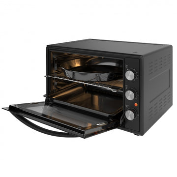 Zilan Cuptor electric ZLN2433, 2000 W, 65 L, 3 trepte putere, termostat reglabil, timer 90 min, geam dublu, interior emailat, negru