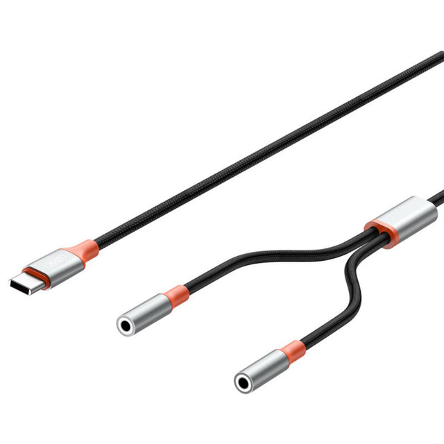Cablu Audio XO NB-R269B, USB-C la 2x Jack 3.5mm F, 1.2m - Negru