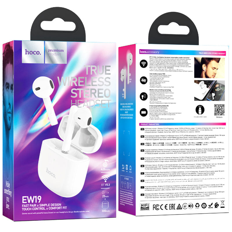 Casti Wireless Hoco EW19, Ear Buds, BT 5.3, 180h StandBy, 300mAh - Alb