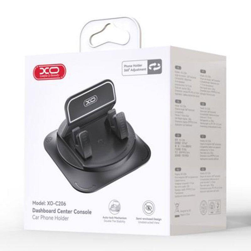 XO (C206) - Suport Auto, Montaj adeziv pentru tabloul de bord al consolei centrale, Black