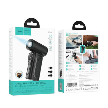 Cablu, Hoco HX68, Suflanta Turbo Portabila, 130000RPM, 2x4000mAh, 3 Duze + Cablu Incarcare - Negru