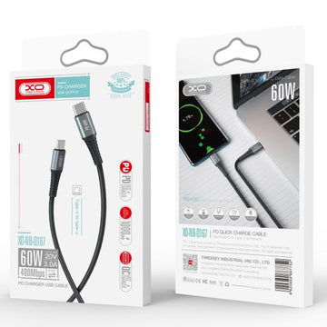 Cablu Date si Incarcare XO NB-Q167, USB-C, PD60W, QC3.0, Metall Braided, 1m - Negru