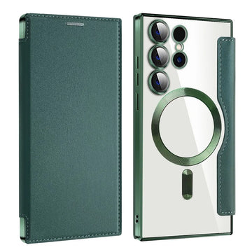 Husa MagFlip pentru Samsung S24 Ultra, Magnet, RFID Protect, Piele, Chrome Edge - Verde