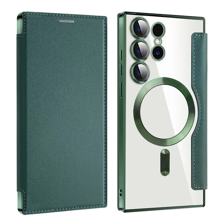 Husa MagFlip - Samsung S24 Ultra, Magnet, RFID protect, Leather, Chrome Edge, Green