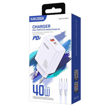 Incarcator Retea + Cablu USB-C Kaku KSC-937, 40W, 1xUSB-C, 1xUSB-A, PD, QC 3.0 - Alb