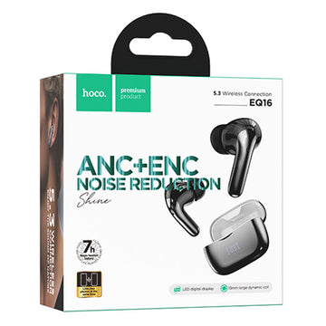 Casti Wireless Hoco EQ16, Ear Buds, BT 5.3, 180h StandBy, 320mAh, ANC, Glaze - Negru